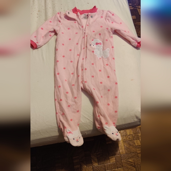 Little Me Pink Polka Dot Footie with Poodle Design - Picture 1 of 2